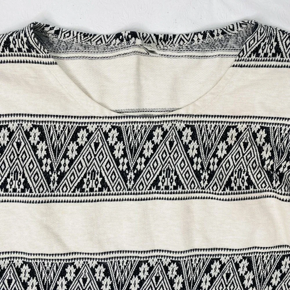 J Crew Sz Small Black Cream Graphic 3/4 Sleeve Sweatshirt - Picture 2 of 9